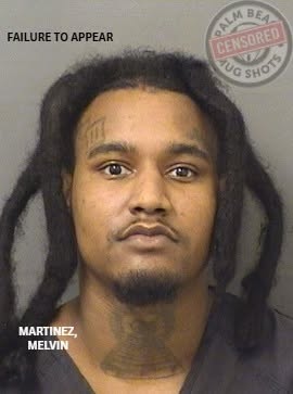 May be an image of text that says 'FAILURE TO APPEAR ALM ALM BEA CENSORED TUG SHOTS SHOTS MARTINEZ, MELVIN'